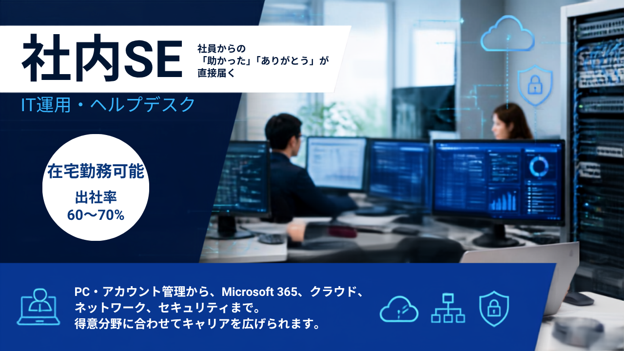社内SE（IT運用・ヘルプデスク）／メンバークラス ※自社内勤務サムネイル